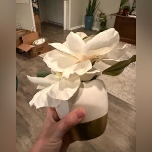 Elegant White and Gold Vase with Faux Flowers